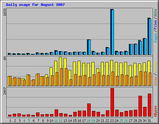 Daily usage for August 2007